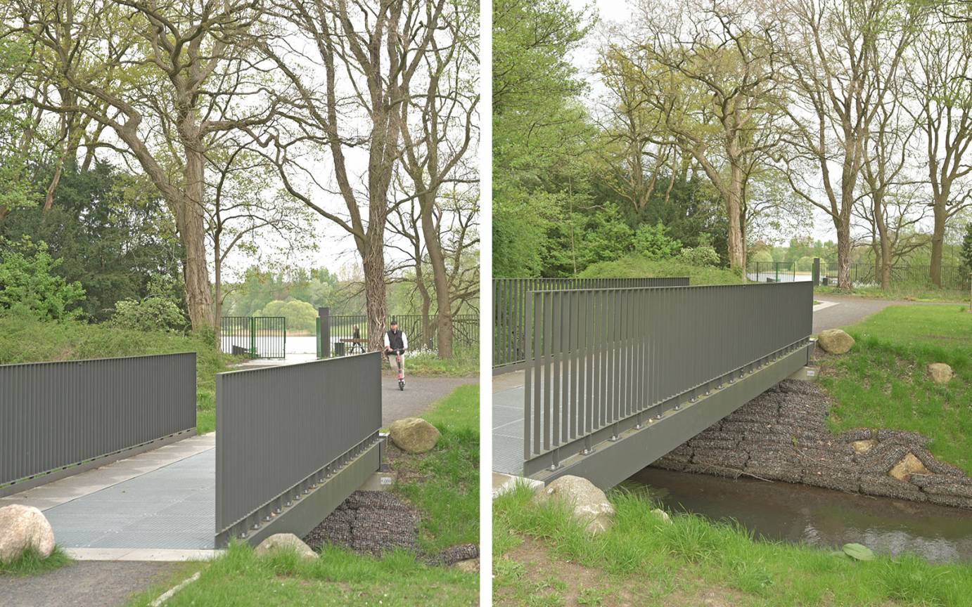 Fu&szlig;g&auml;ngerbr&uuml;cke Friedhof &Ouml;jendorf Sicherung B&ouml;schung Steinwalzen