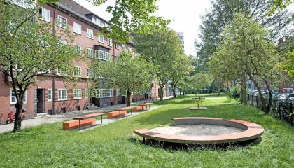 Kornträgergang Neustadt Blick Süden Sandspiel Speicherbänken