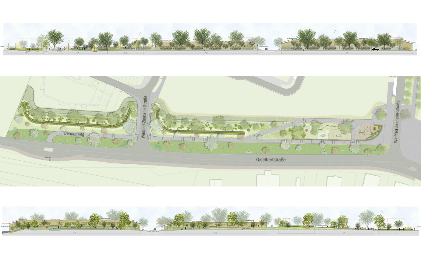 Lärmschutzwand Giselbertstraße Buxtehude Lageplan Entwurf und Abwicklung Nord Süd Gegenüberstellung