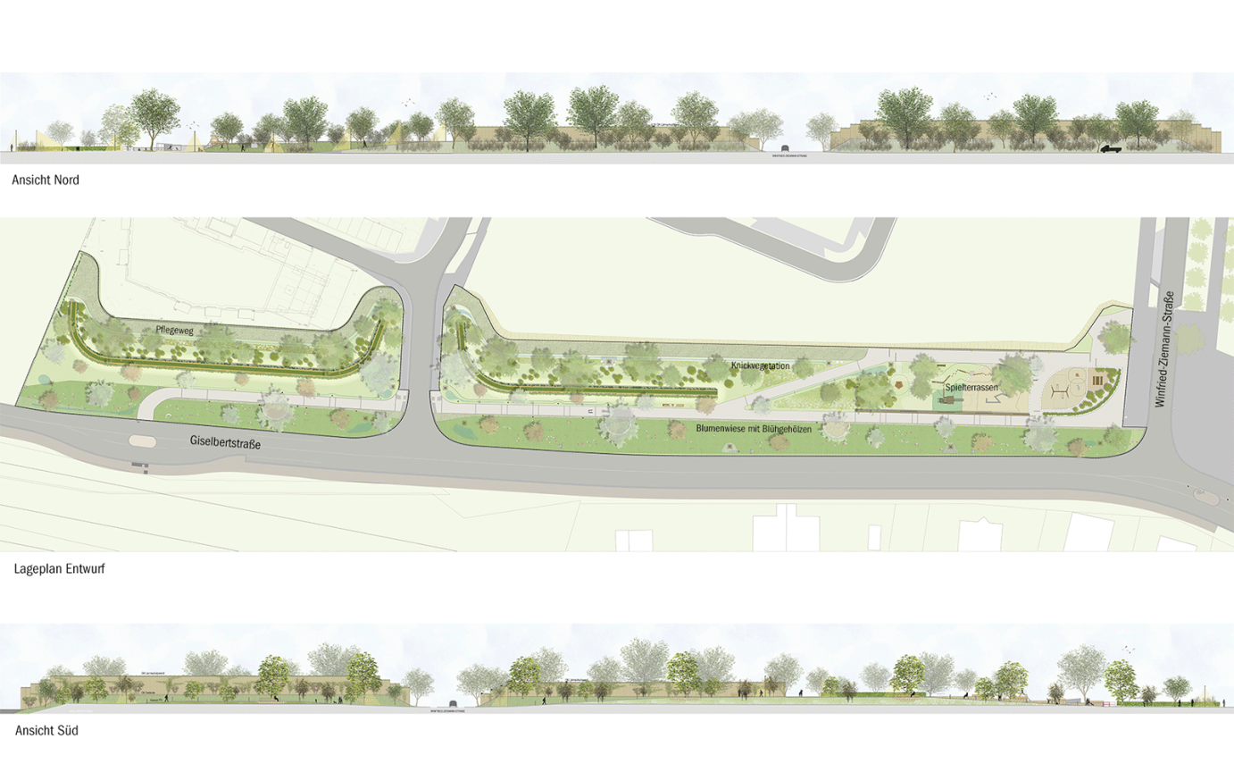 L&auml;rmschutzwand Giselbertstra&szlig;e Buxtehude Lageplan Entwurf und Abwicklung Nord S&uuml;d Gegen&uuml;berstellung