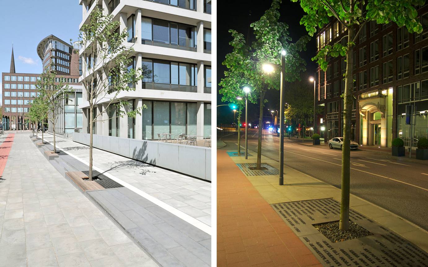 &Auml;u&szlig;ere Erschlie&szlig;ung HafenCity Alleepflanzung Silberlinden Boulevardbeleuchtung