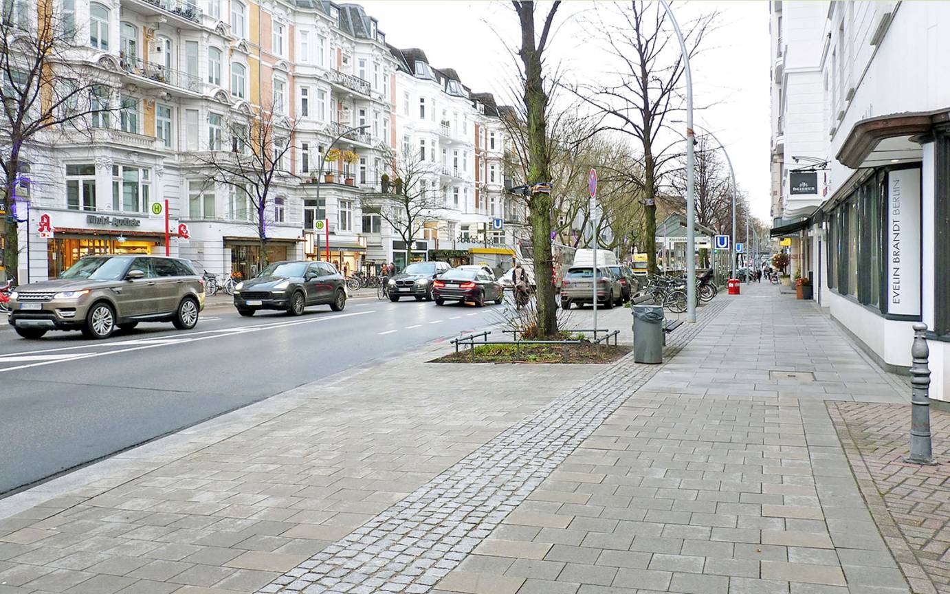 Klosterstern Eppendorfer Baum Gehwege Leitstreifen Granitsteinpflaster