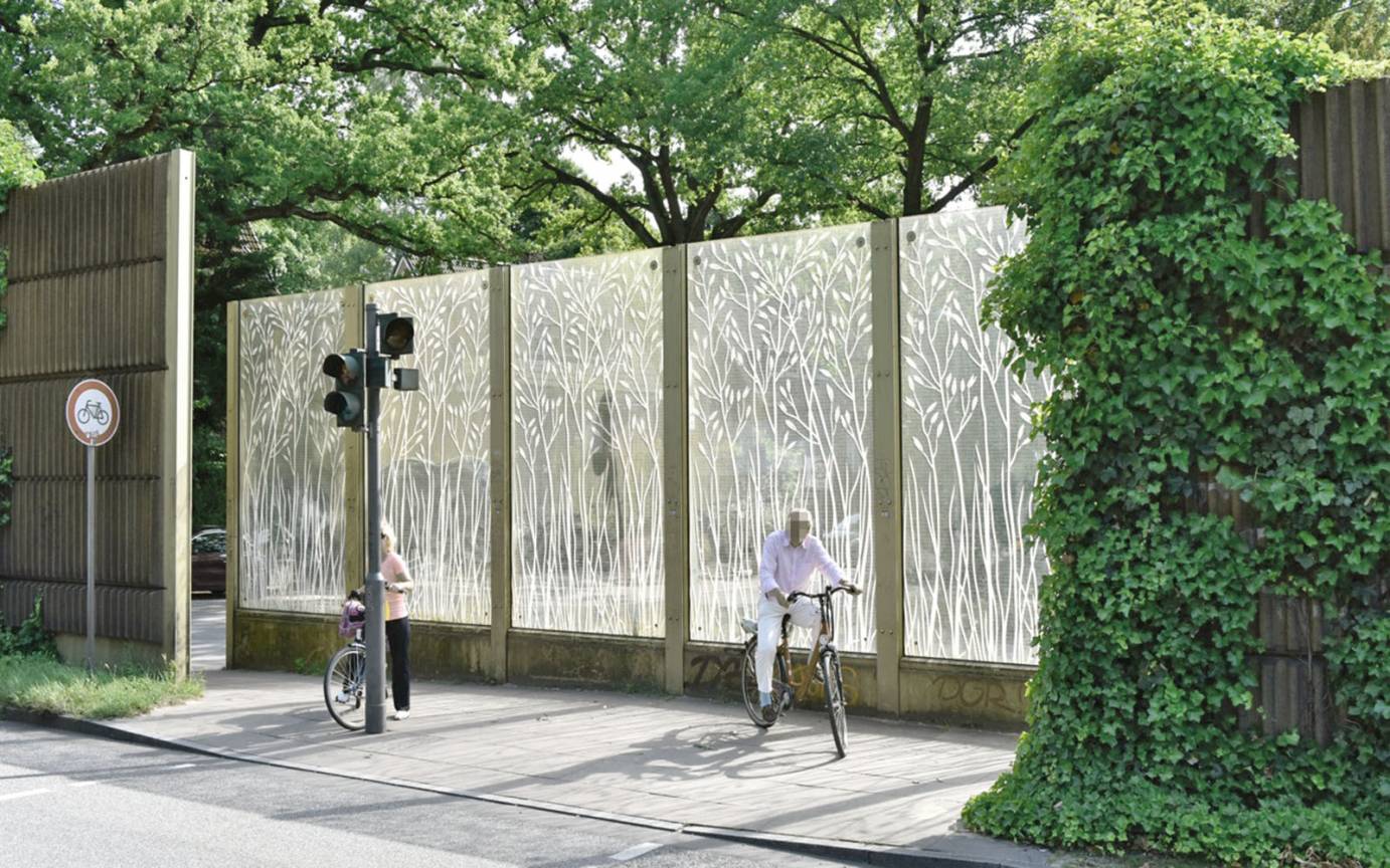 Lärmschutzwand Sengelmannstraße Neugestaltung Glasschleuse Fußgängerüberweg