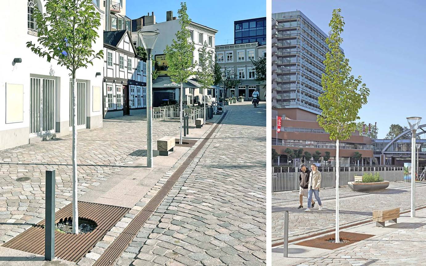 Serrahnstra&szlig;e Bergedorf Leitstreifen Mobiliar Beleuchtung Bepflanzung