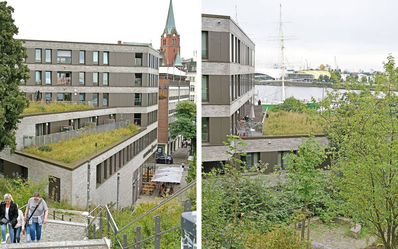 Hafentor Hamburg Landungsbr&uuml;cken Blick Stintfang Dachfl&auml;chen