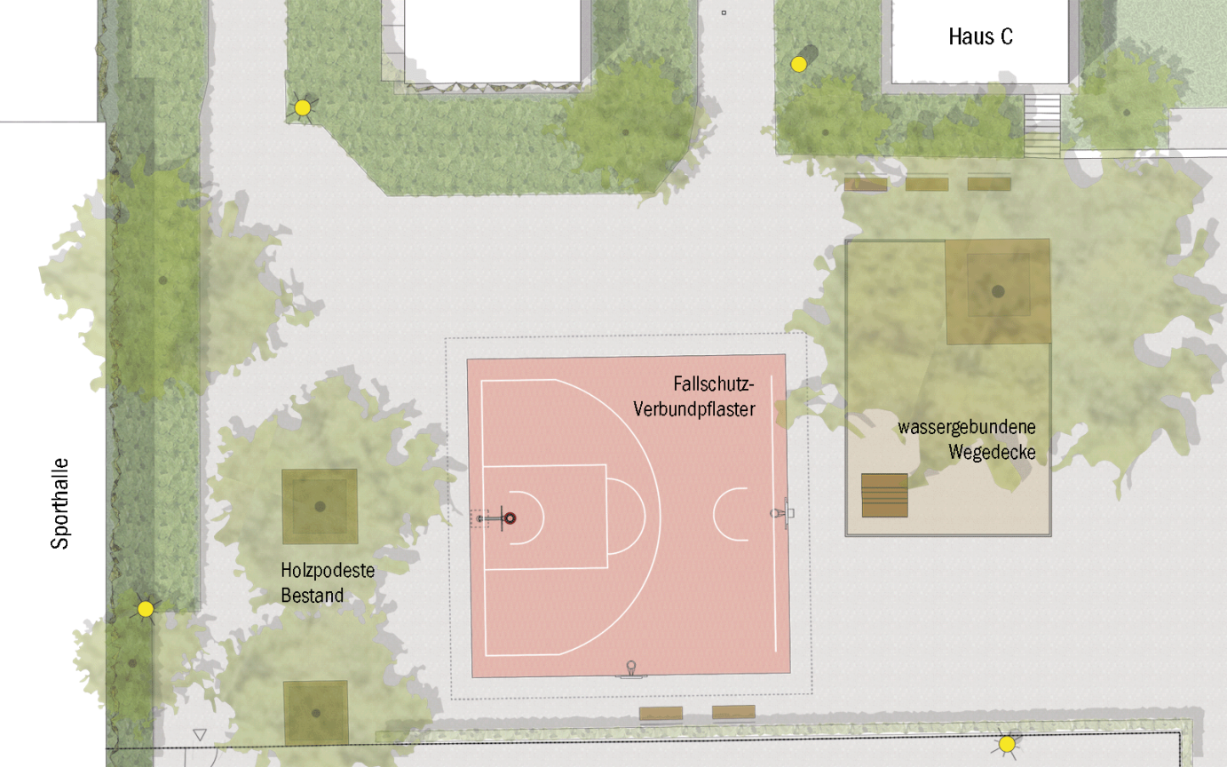 Johannes Brahms Gymnasium Lageplan Entwurf Basketballfeld