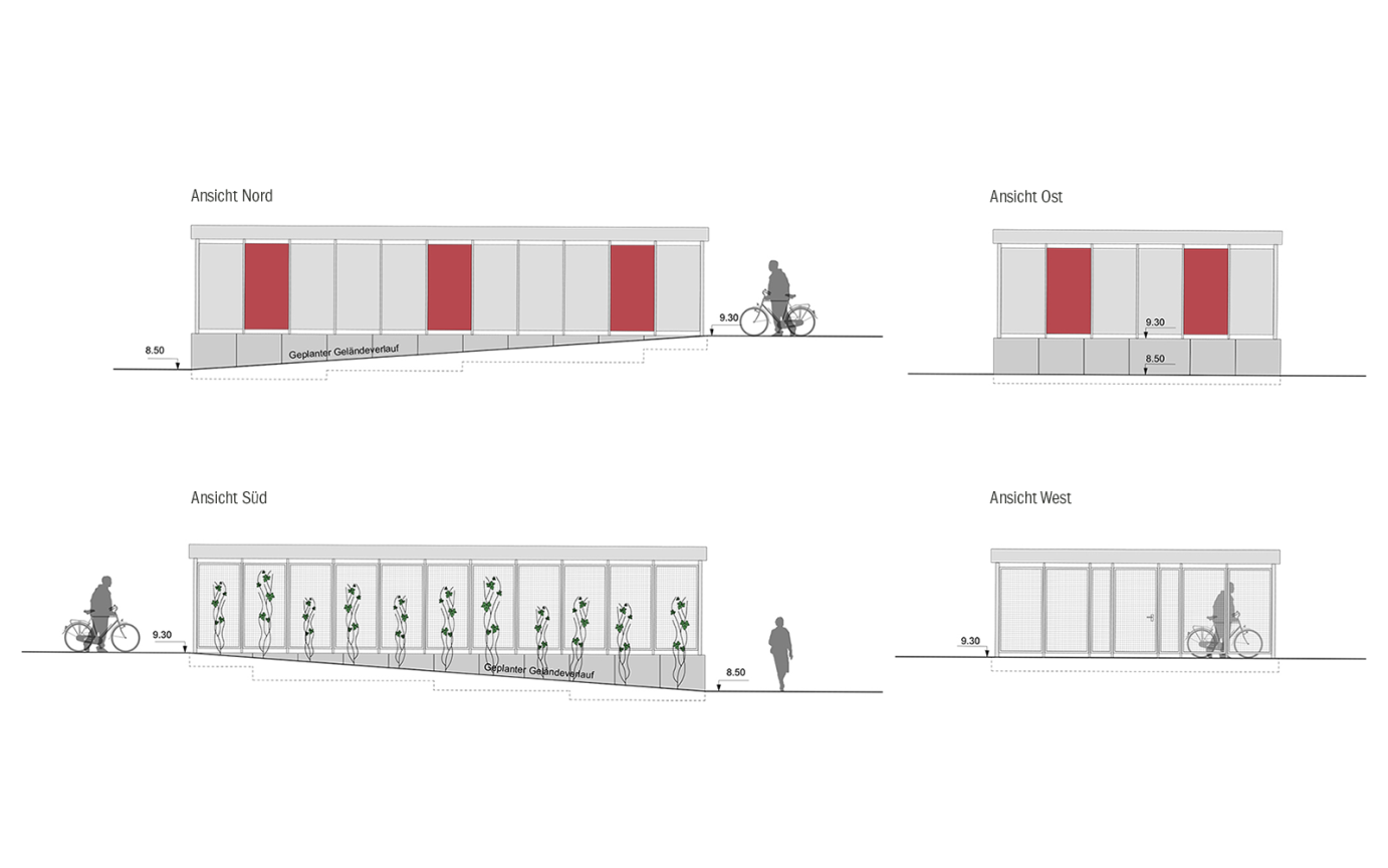 Margaretha-Rothe-Haus Ansichten Fahrradhaus Ma&szlig;stab 1 : 50