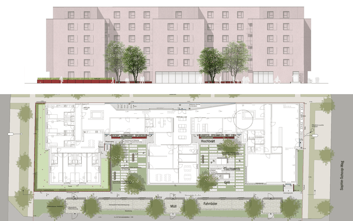 Sophie-Schoop-Weg Ansicht Entwurf Geb&auml;ude West