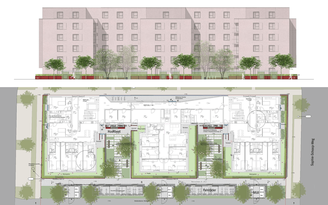 Sophie-Schoop-Weg Ansicht Entwurf Geb&auml;ude West