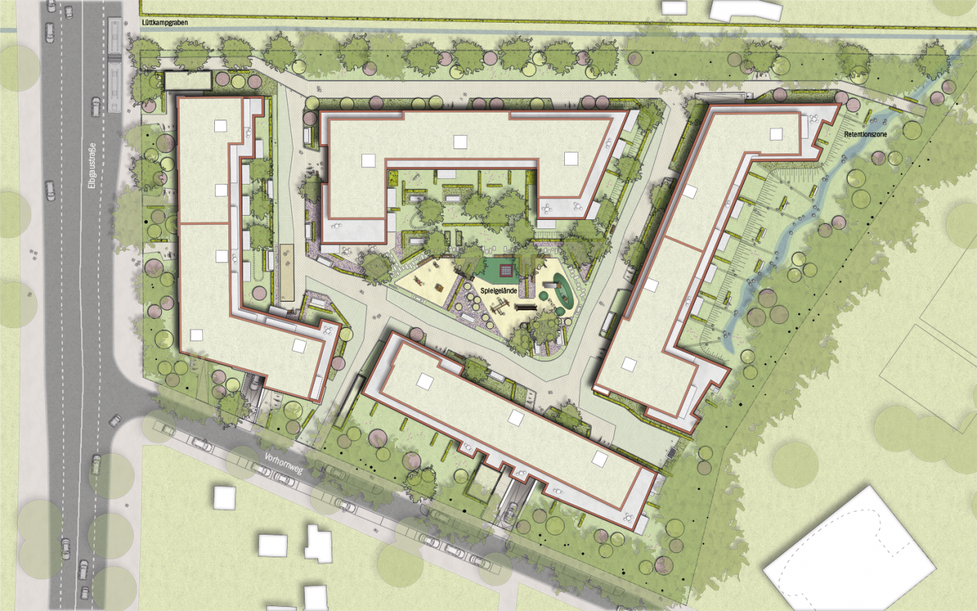 Lageplan Entwurf Wohnen am Volkspark Vorhornweg Elbgaustraße