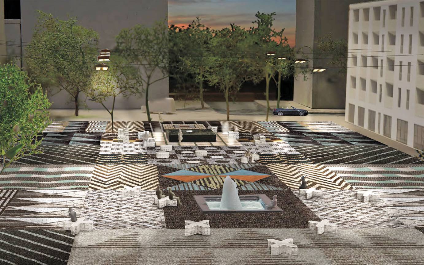 Bauhausplatz M&uuml;nchen Fu&szlig;g&auml;ngerperspektive S&uuml;den