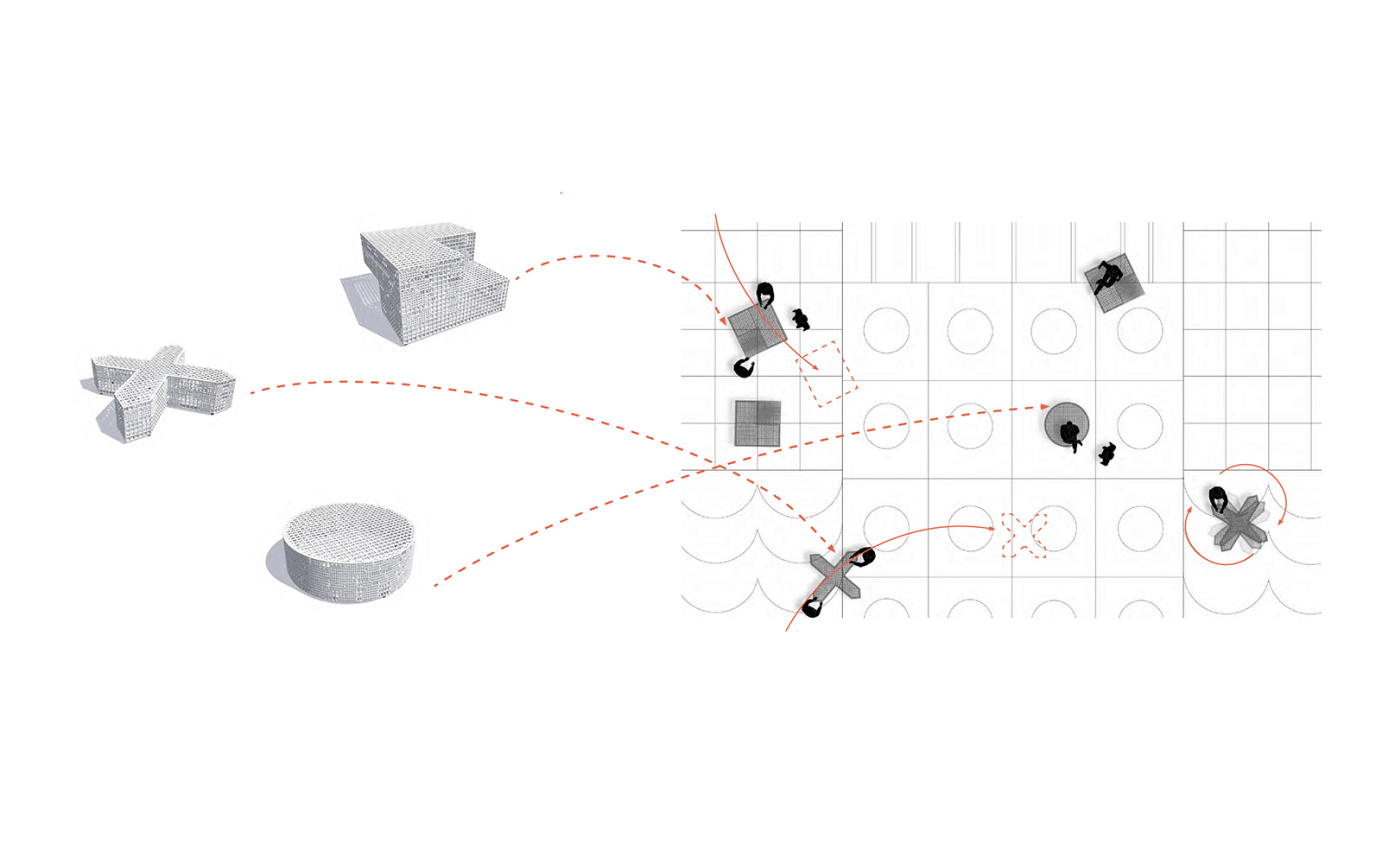 Bauhausplatz M&uuml;nchen Ausgestaltung M&ouml;blierung Metallgussteile