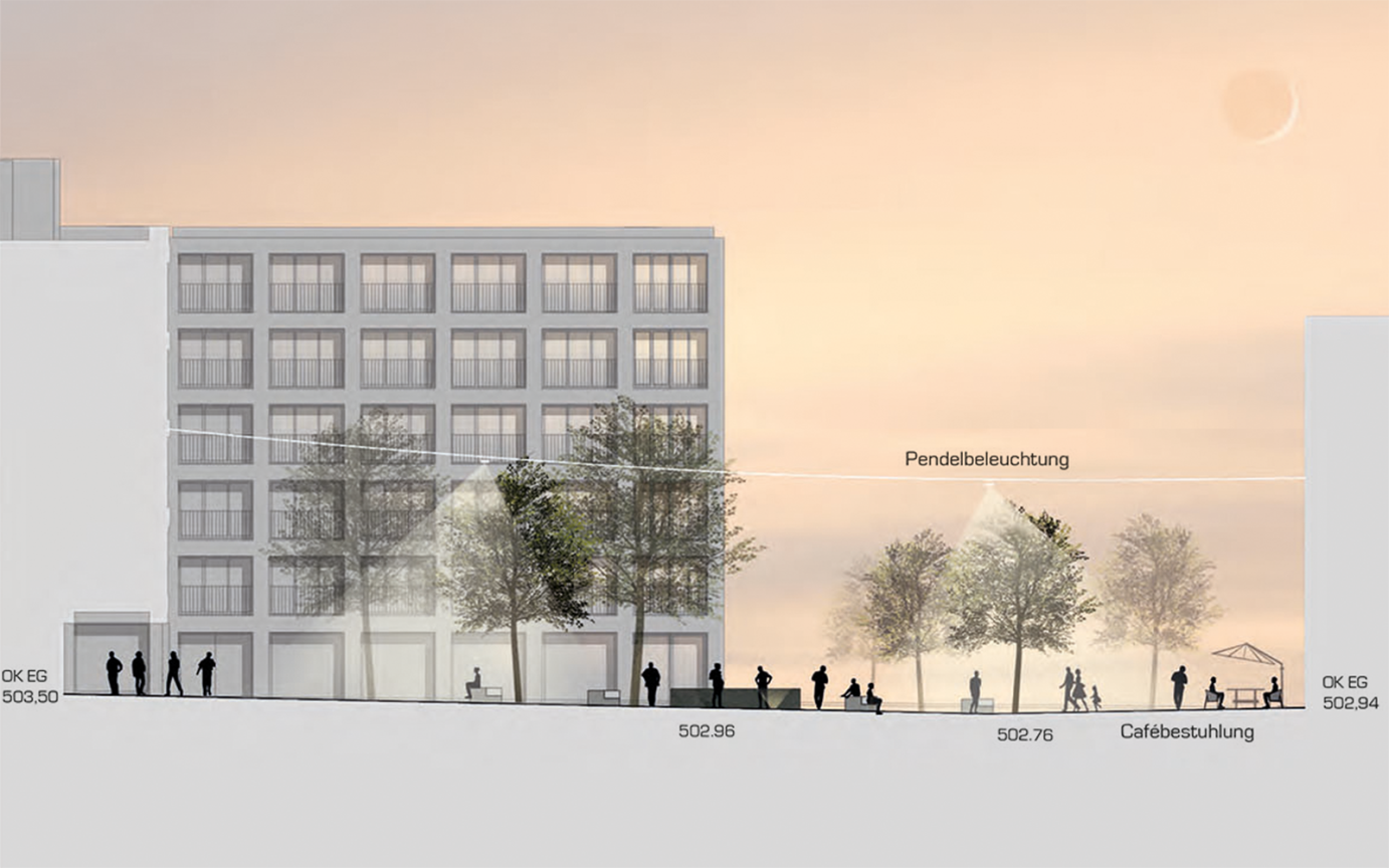 Bauhausplatz M&uuml;nchen Querschnitt Platzfl&auml;che