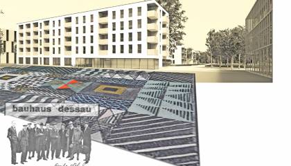 Bauhausplatz München Idee Collage Teppichentwurf