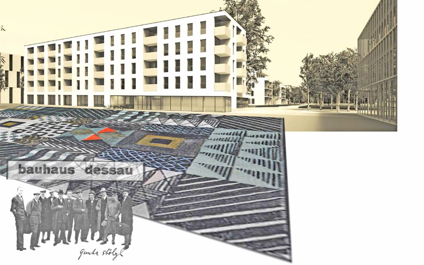 Bauhausplatz M&uuml;nchen Idee Collage Teppichentwurf