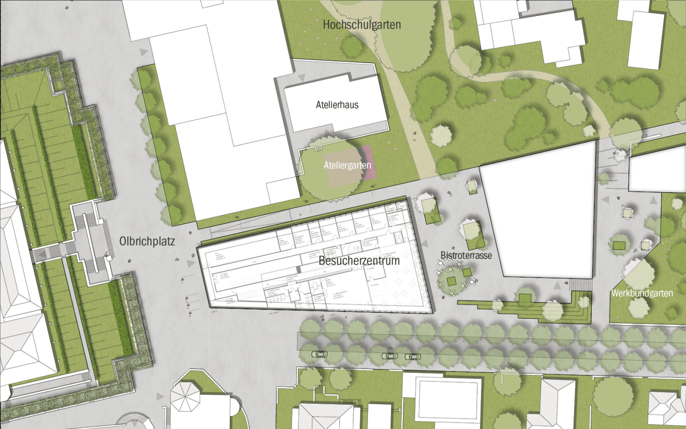 Besucherzentrum Mathildenh&ouml;he Darmstadt Lageplan Entwurf Ma&szlig;stab 200