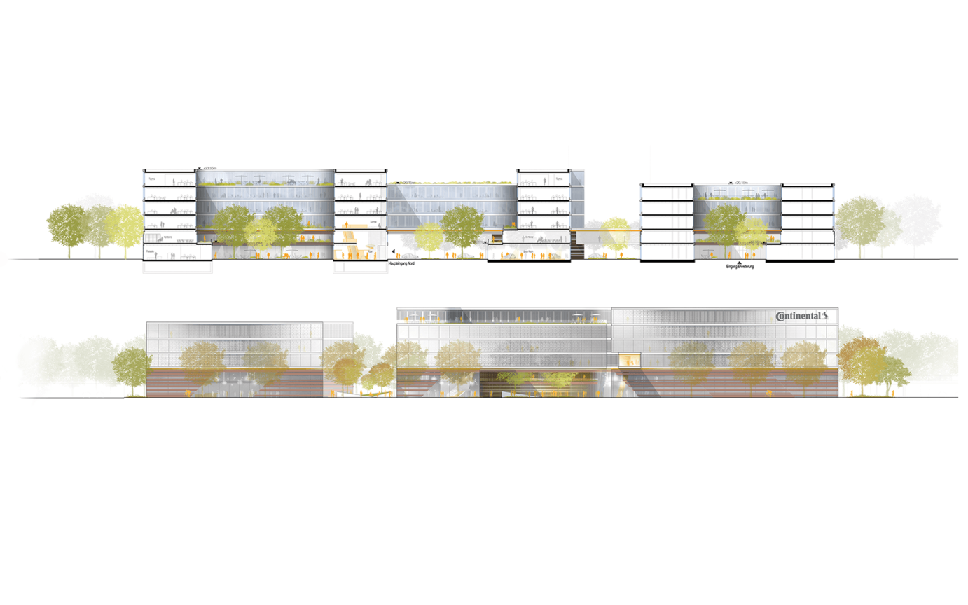 Continental Hannover L&auml;ngsschnitt Hauptgeb&auml;ude Erweiterung West
