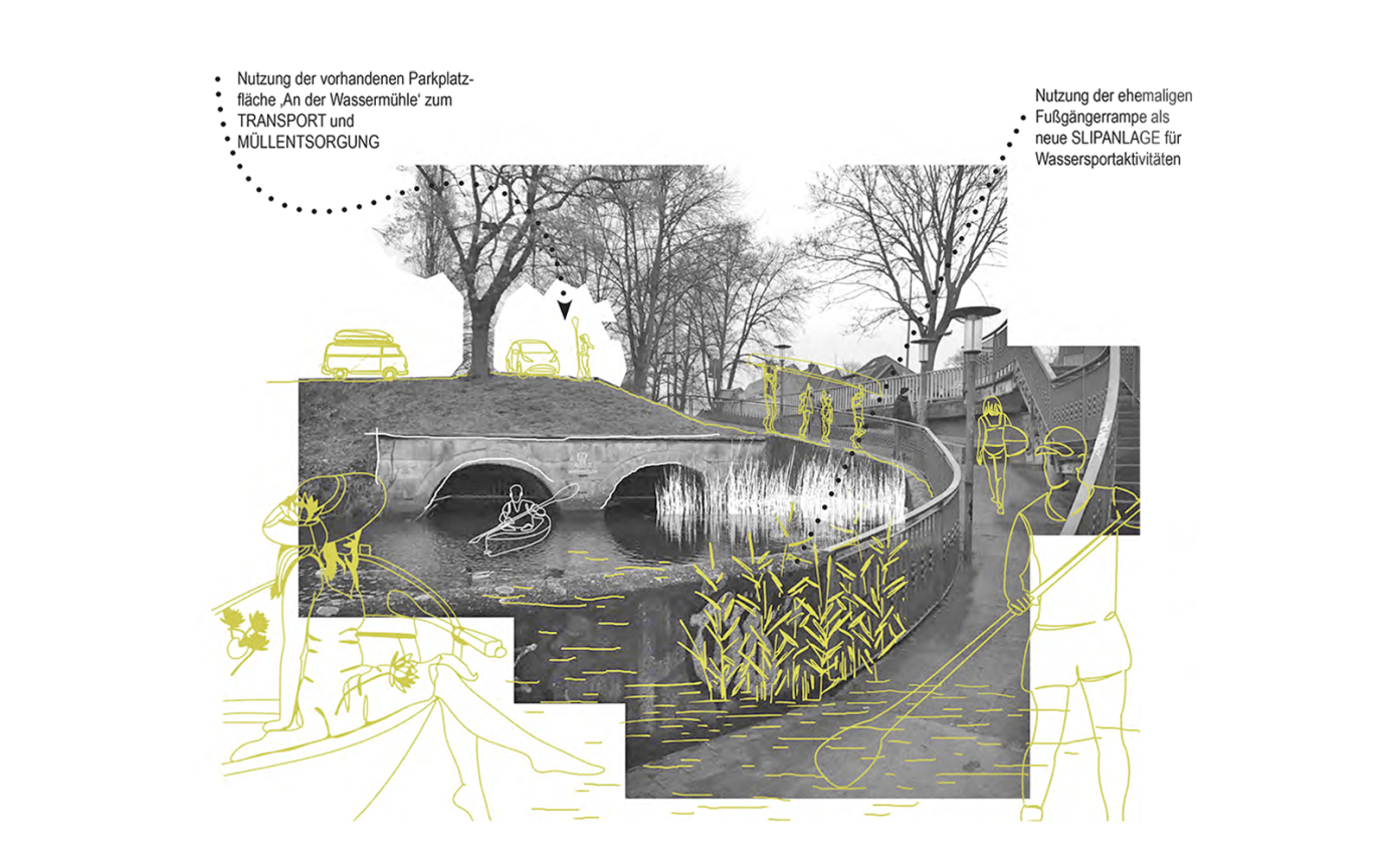 Stadth&auml;fen Stade Kanu Slipanlage Schiffertor Schilfg&uuml;rtel Wasserpflanzen