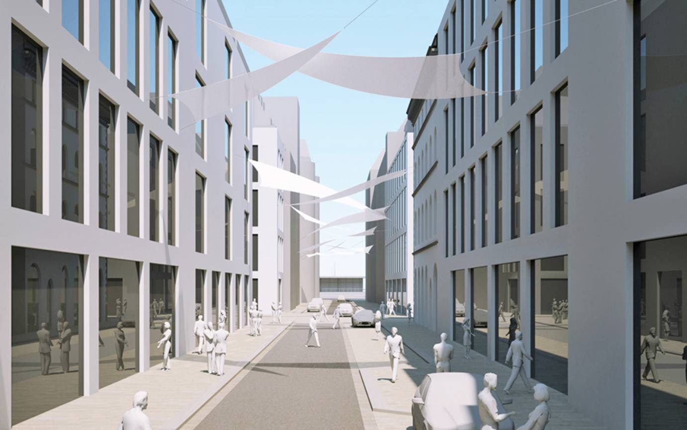 Große Bleichen Perspektive Straßenflucht Sonnensegeln