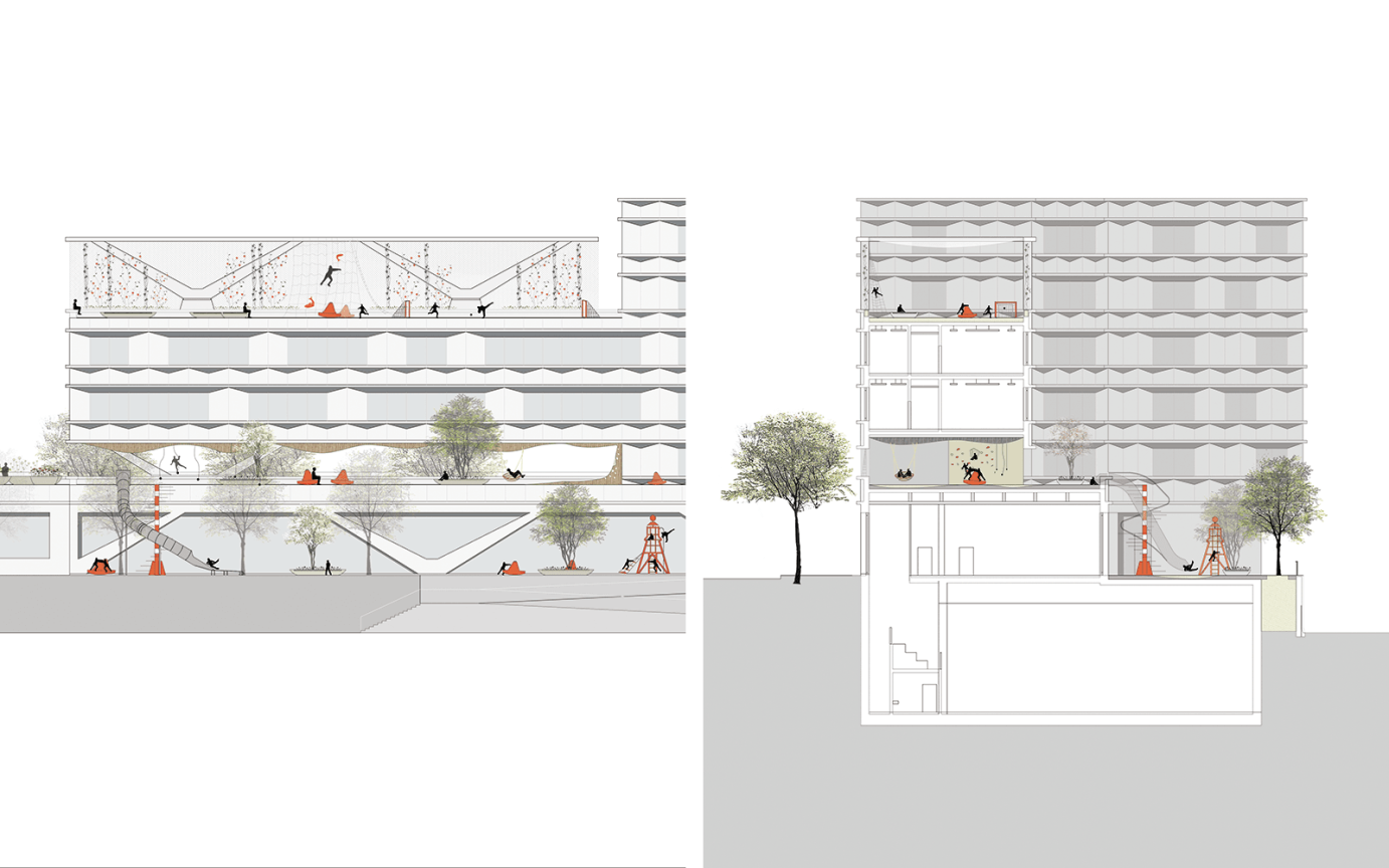 Grundschule Baakenhafen Geb&auml;udeansicht Au&szlig;enraumgestaltung