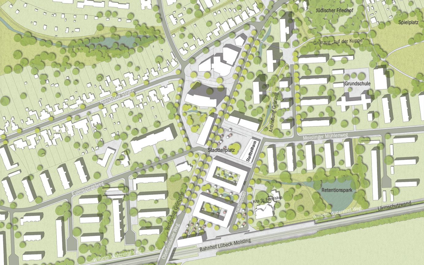 L&uuml;beck Moisling Lageplan Entwurf Neue Mitte Ma&szlig;stab 1000