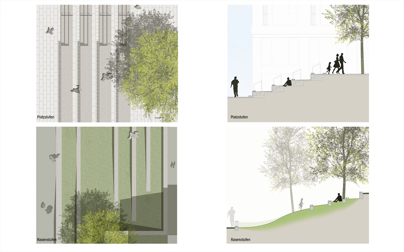 Darmstadt Quartiersmitte Lincolsiedlung Entwürfe Stufenanlagen