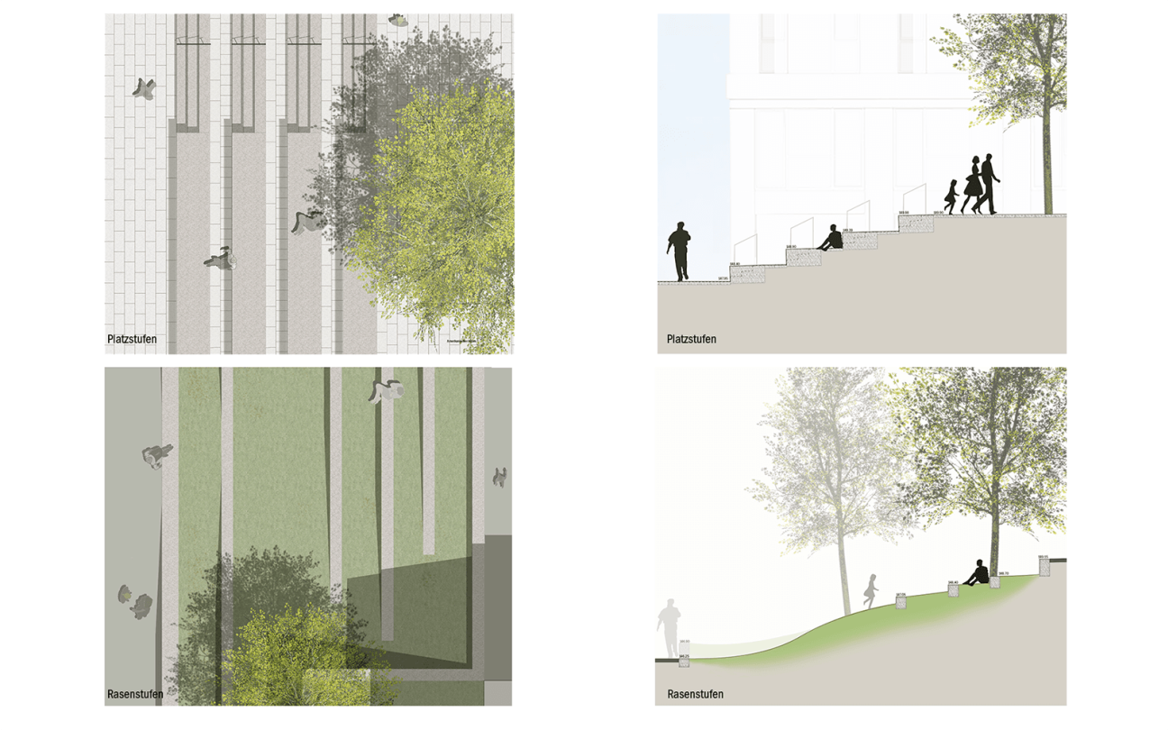 Darmstadt Quartiersmitte Lincolsiedlung Entw&uuml;rfe Stufenanlagen