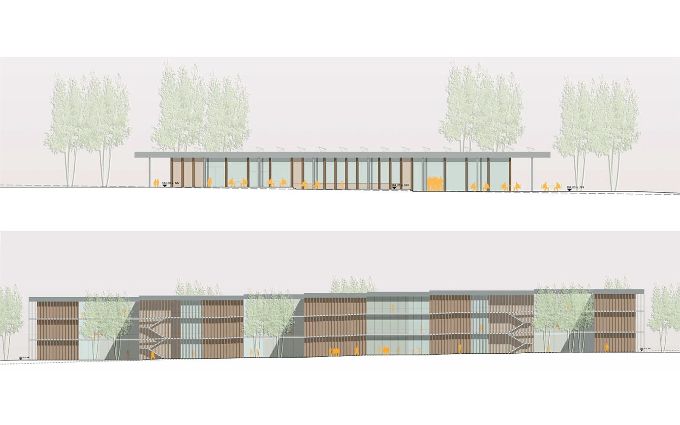 Schulzentrum Hammelburg Ansicht West Mensa Schnitt Gymnasium Blick H&ouml;fe