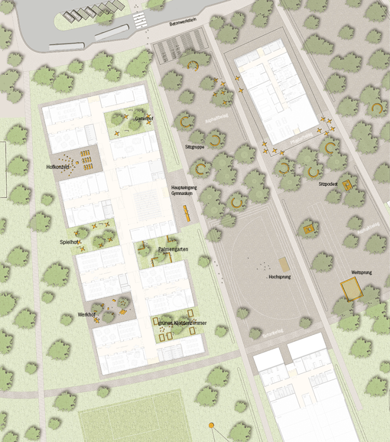 Schulzentrum Hammelburg Lageplan Entwurf Ma&szlig;stab 200