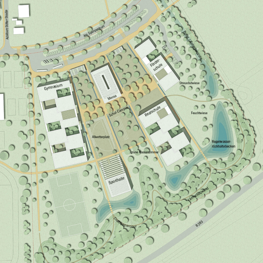 Schulzentrum Hammelburg Lageplan Entwurf Ma&szlig;stab 500