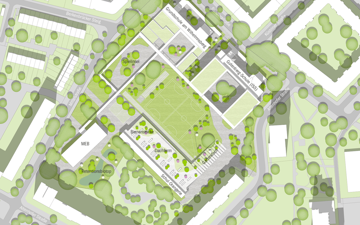 Schulzentrum Sandinostra&szlig;e Berlin Lichtenberg Lageplan Entwurf Ma&szlig;stab 500